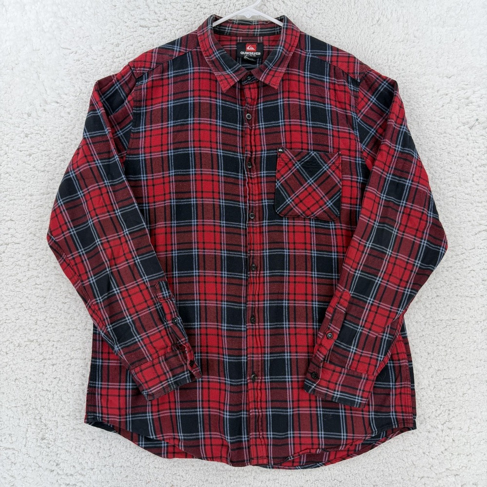 Quiksilver Shirt Mens XL Red Plaid Flannel Long Sleeve Button Up Casual Surf